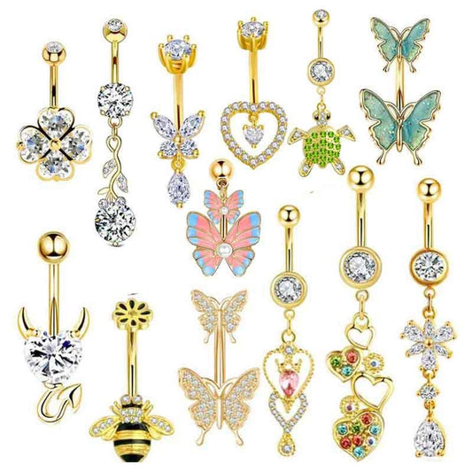 1 Piece Belly Rings Simple Style Classic Style Heart Shape 304 Stainless Steel Inlay Zircon Belly Rings