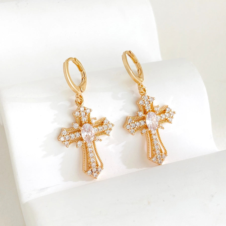 1 pair vintage style cross plating copper drop earrings