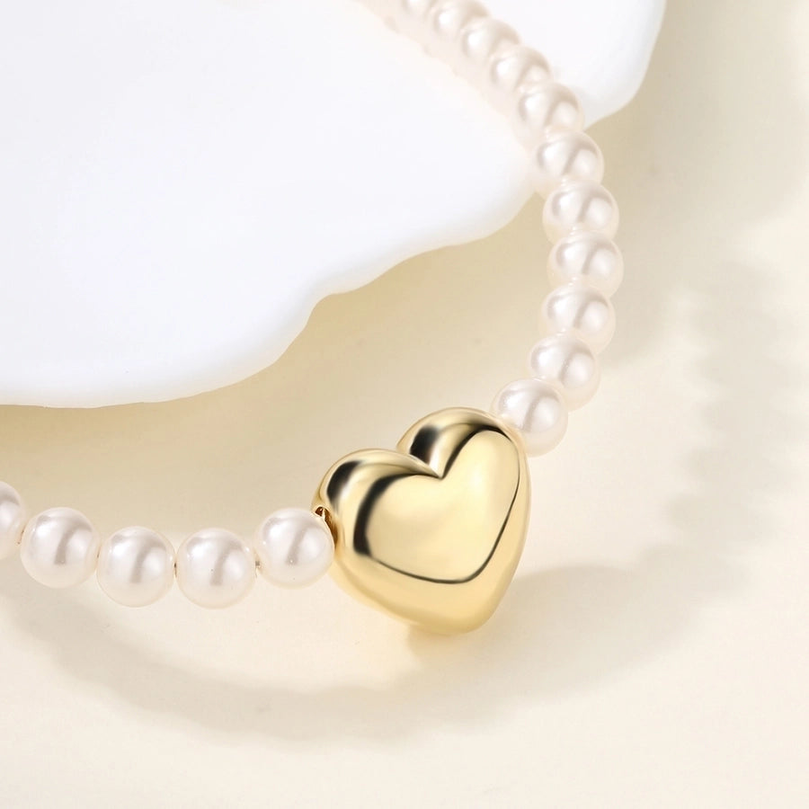 Copper 18K Gold Plated Asymmetrical Hollow Out Round Heart Shape Artificial Pearls Necklace - CEJEW