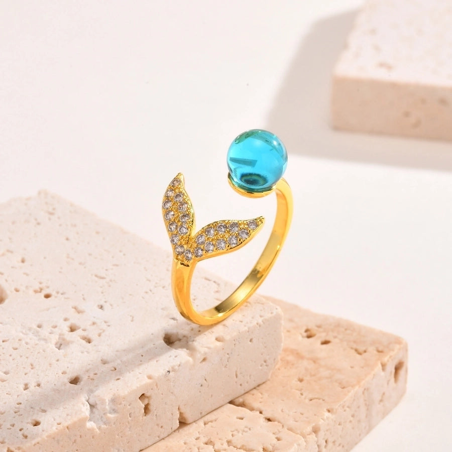 Copper 18K Gold Plated Plating Inlay Mermaid Zircon Rings