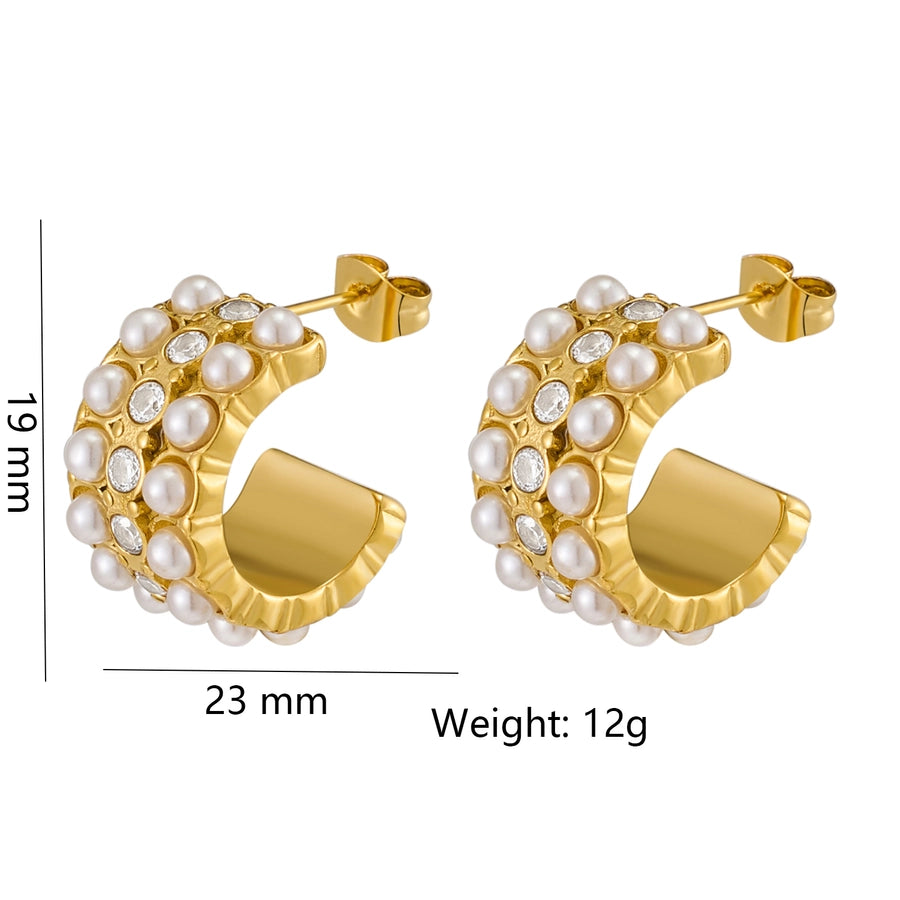 1 Pair Classic Style C Shape 316 Stainless Steel  18K Gold Plated Ear Studs