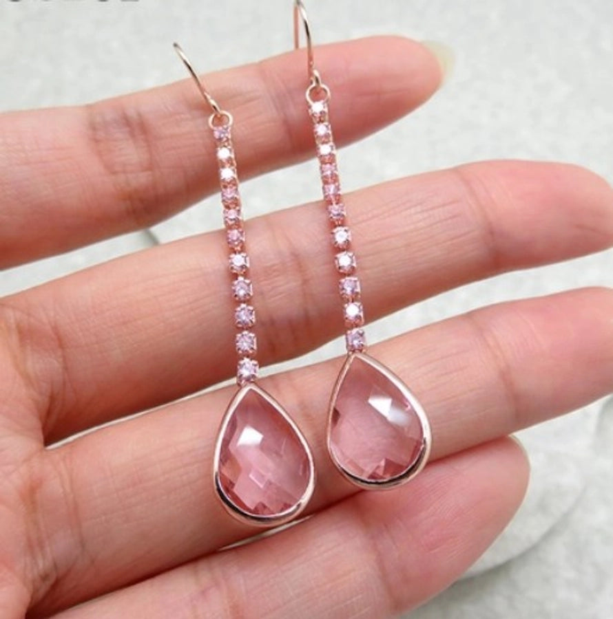 1 pair elegant lady water droplets inlay copper zircon drop earrings - CEJEW