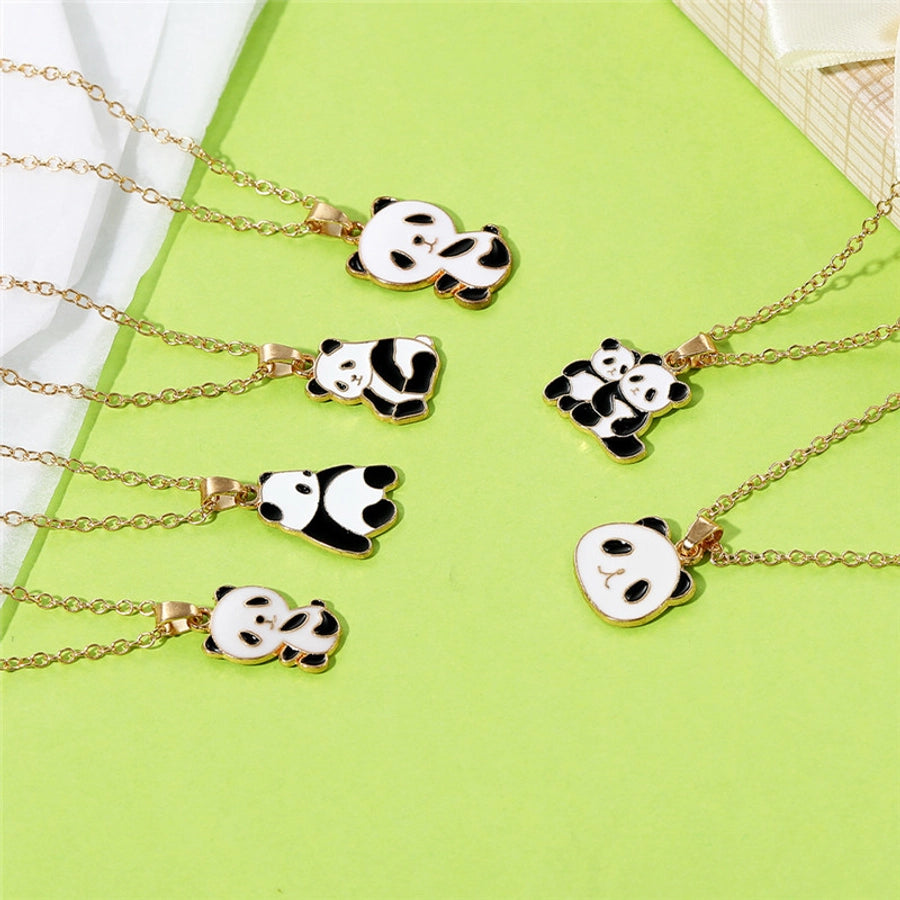 Cartoon Style Cute Panda K Gold Plated 201 Stainless Steel Zinc alloy  Pendant Necklace