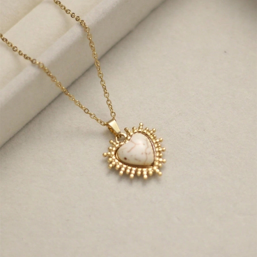 Jewelry Vintage Style IG Style Round Star Heart Shape 304 Stainless Steel Natural Stone 18K Gold Plated Inlay Stainless Steel Necklaces - CEJEW