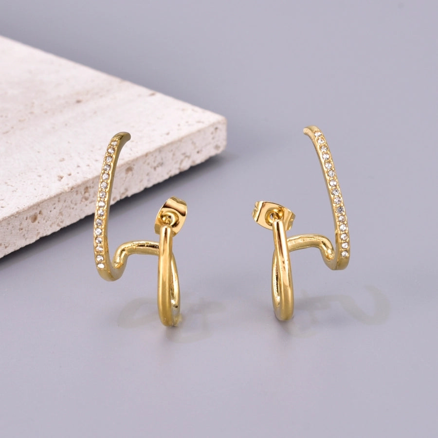 1 Pair Simple Style Classic Style Solid Color Plating Inlay 304 Stainless Steel Titanium Steel Rhinestones 18K Gold Plated Ear Studs - CEJEW