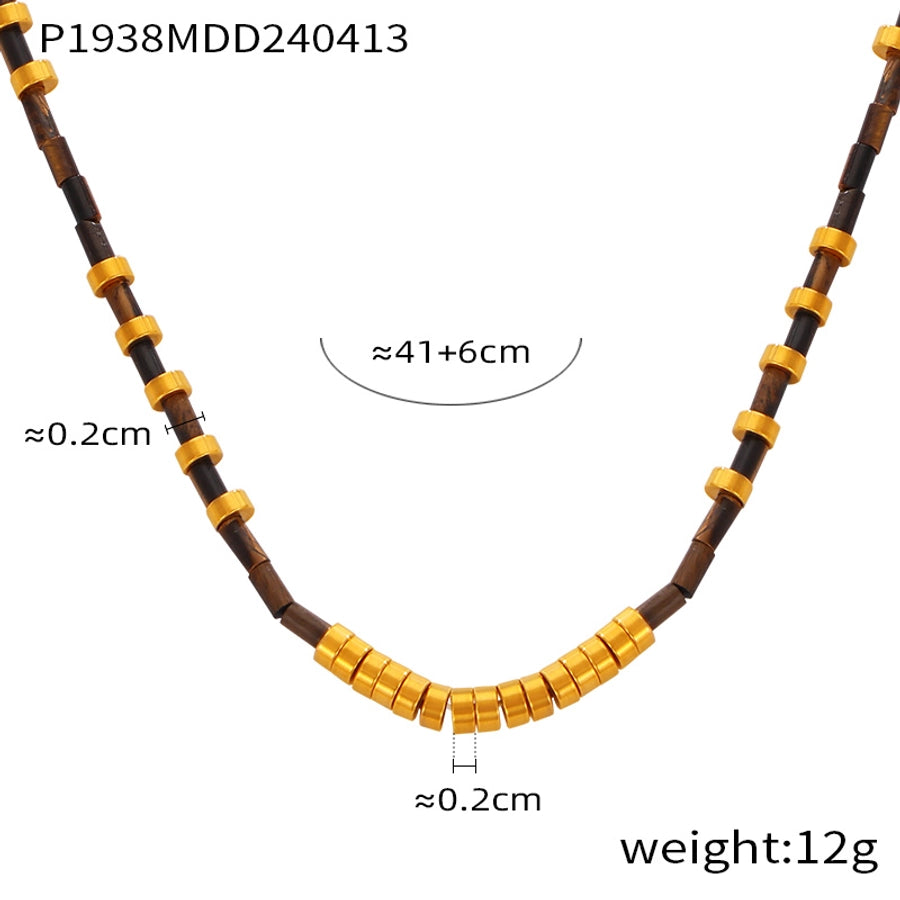 304 Stainless Steel natural stone Agate 18K Gold Plated Casual Retro Beaded Enamel Plating Round Necklace