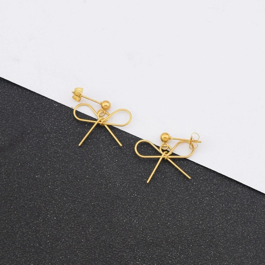 1 Pair IG Style Simple Style Bow Knot Plating Hollow Out Stainless Steel Drop Earrings