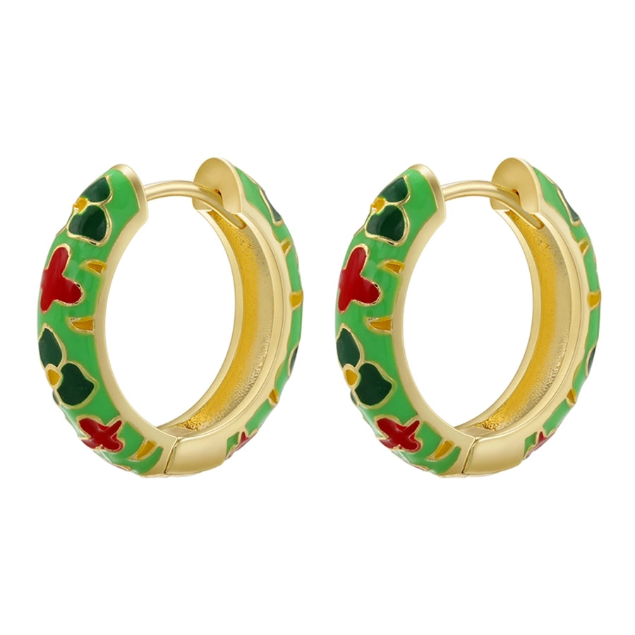 1 pair ig style elegant sweet flower enamel plating copper 18k gold plated hoop earrings