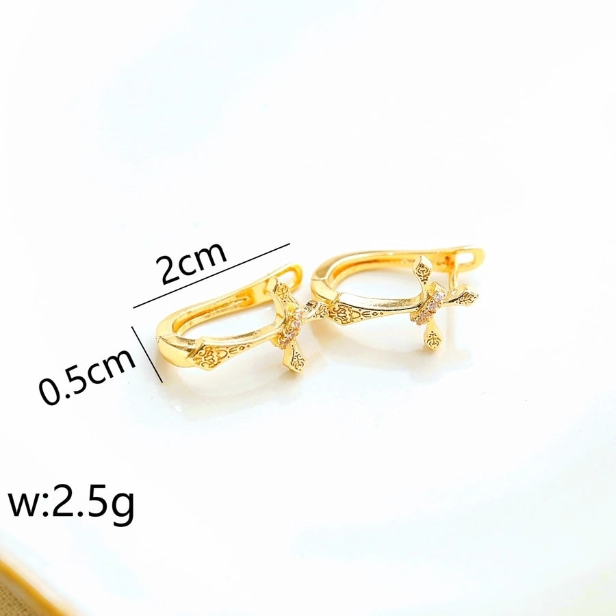 1 Pair Elegant Vintage Style Commute Cross Heart Shape Flower Enamel 304 Stainless Steel Diamond 18K Gold Plated Earrings