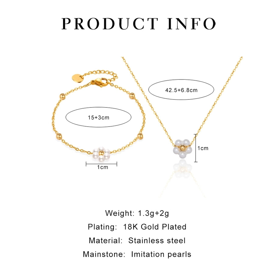 Jewelry Elegant Simple Style Commute Flower 316L Stainless Steel  Freshwater Pearl 18K Gold Plated Inlay Bracelets Necklace