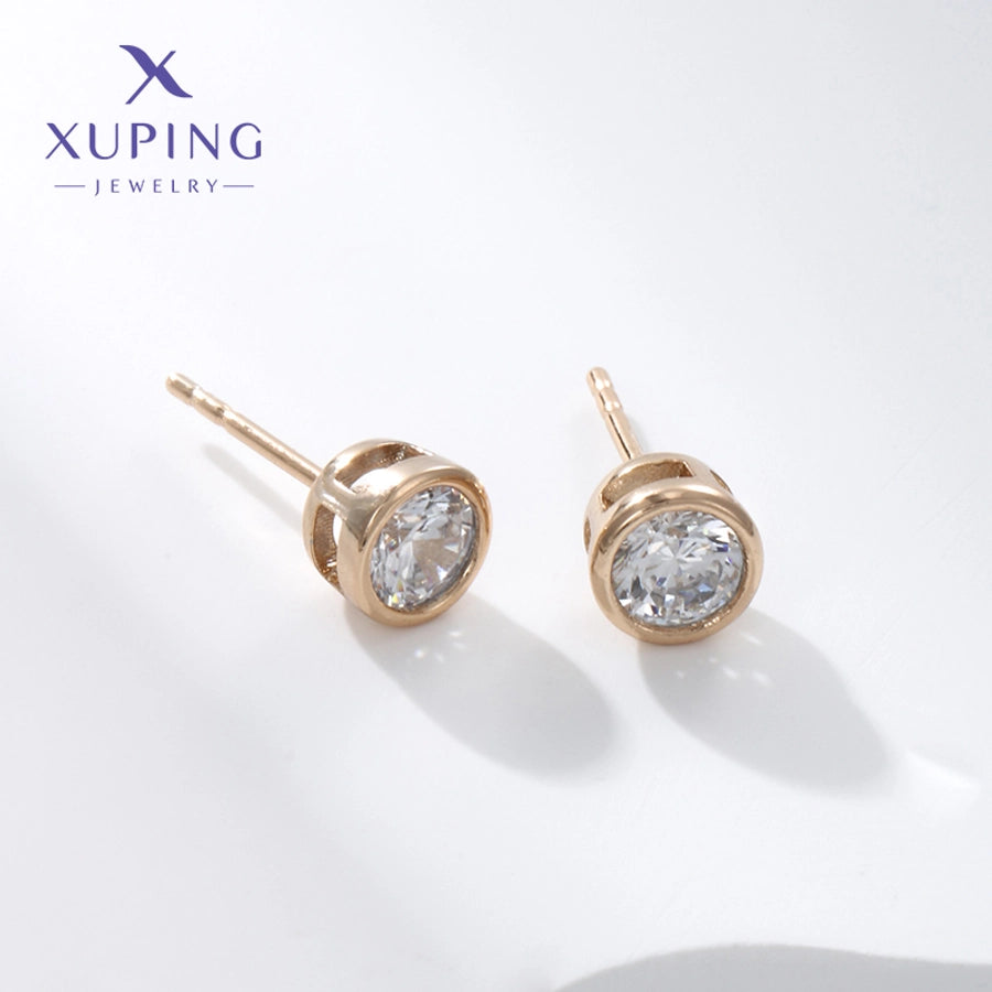 1 Pair Basic Simple Style Round Plating Copper Artificial Gemstones 18K Gold Plated Copper Earrings