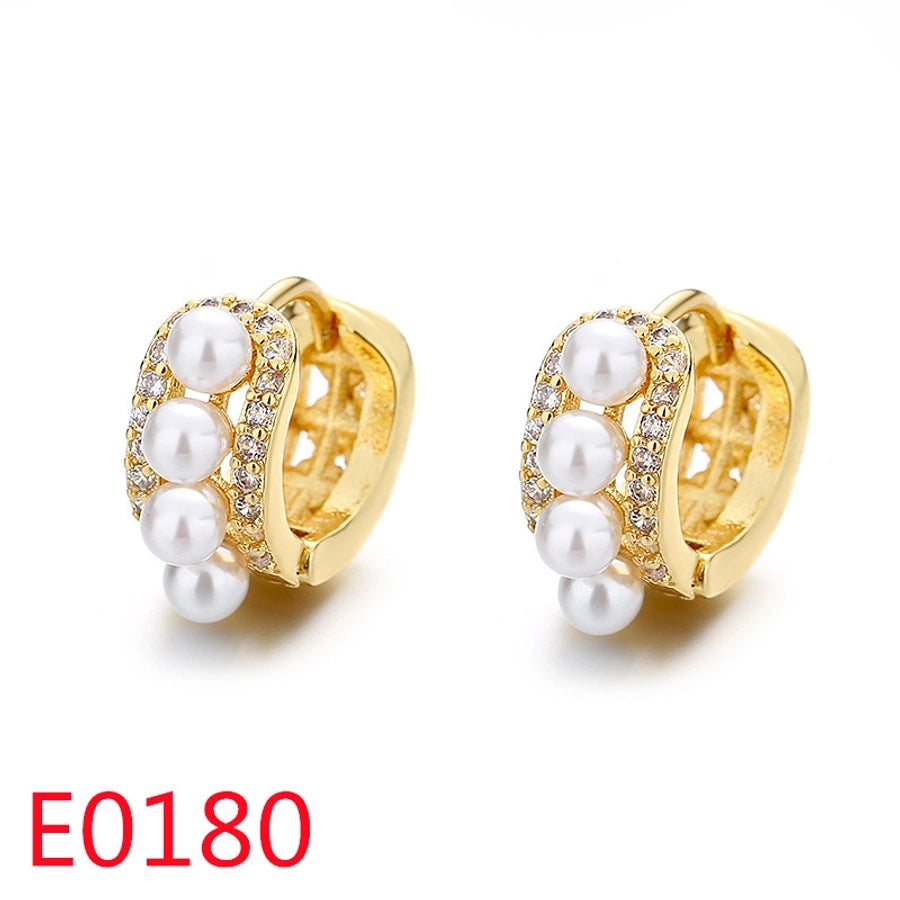 1 Pair Elegant Streetwear U Shape Round Inlay Copper Artificial Pearls Zircon Drop Earrings