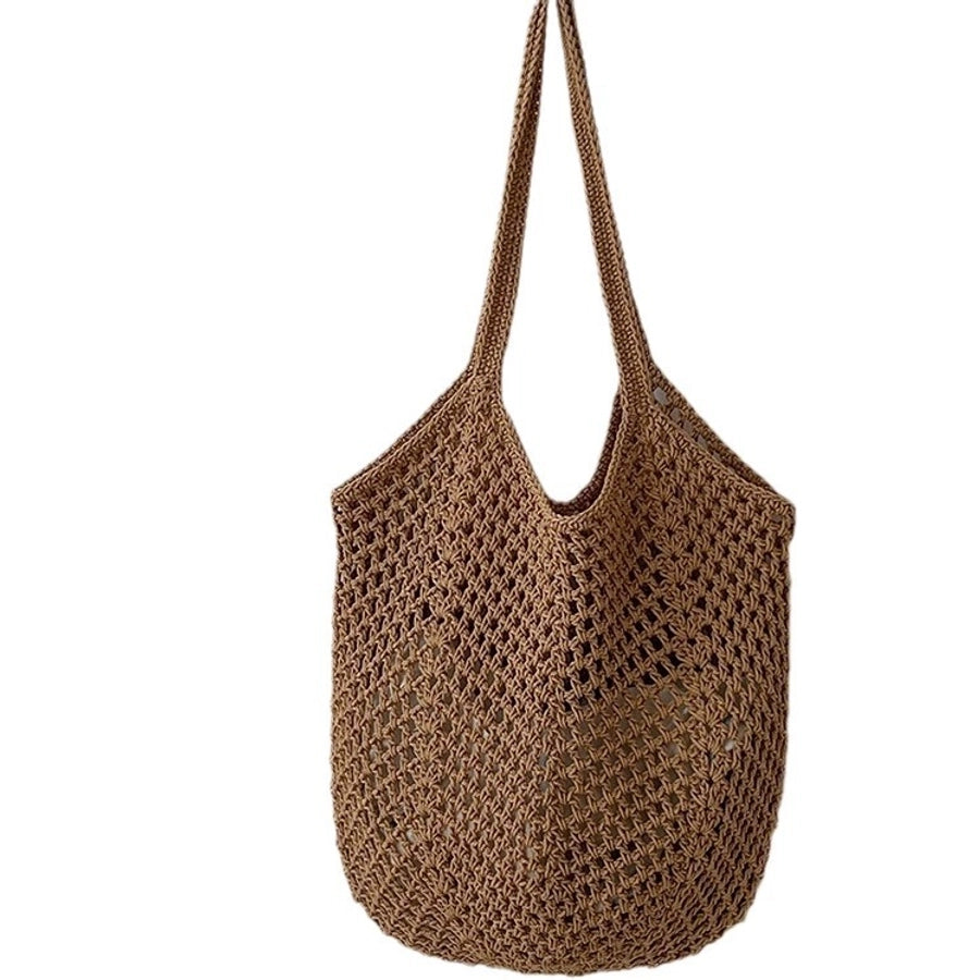 Women's Medium Cotton Solid Color Elegant Streetwear Weave Square Open Straw Bag