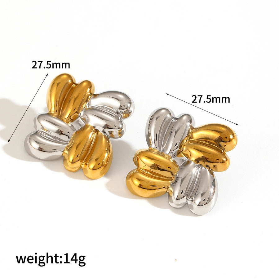 1 Pair Simple Style Geometric Heart Shape Mixed Metal Inlay 304 Stainless Steel Zircon 18K Gold Plated Ear Studs