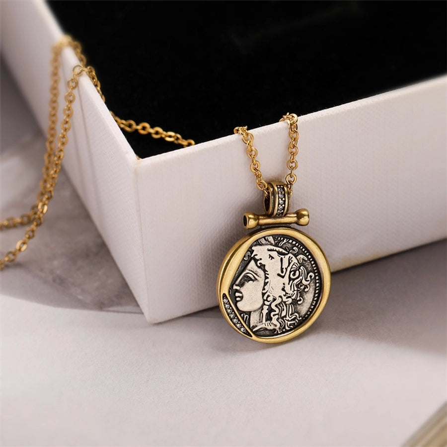 ig style simple style portrait stainless steel copper plating inlay zircon gold plated pendant necklace - CEJEW