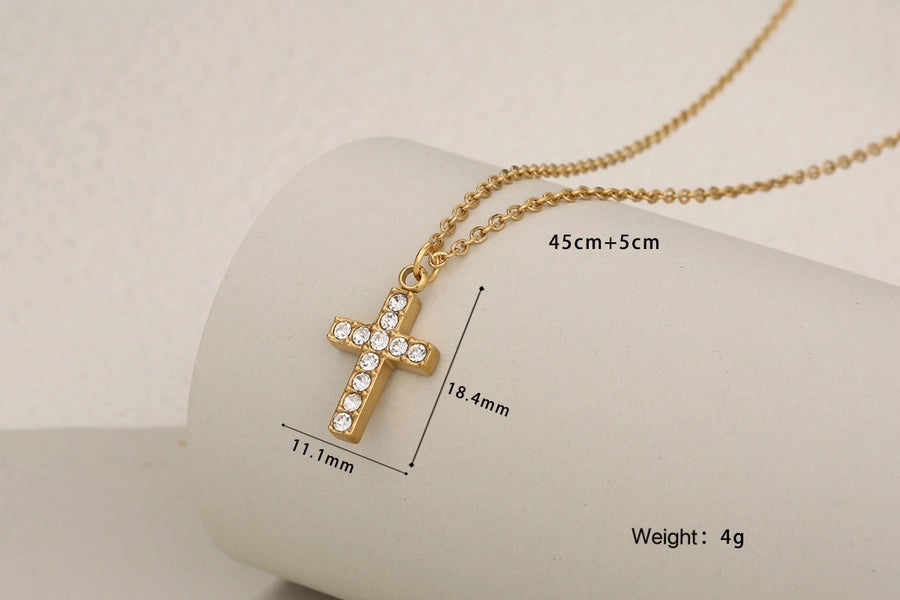 Jewelry Luxurious Classic Style Shiny Cross Round 304 Stainless Steel Rhinestones 18K Gold Plated Inlay Jewelry Set