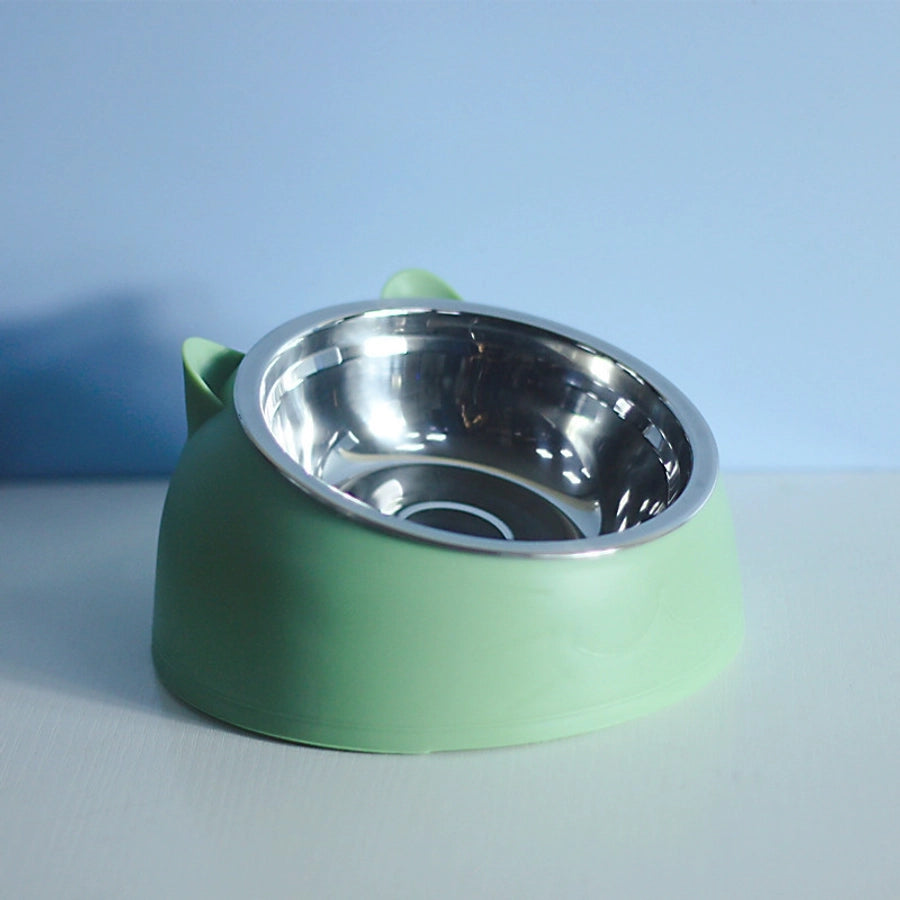 Stainless Steel Cat Dog Dual Bowl Slanted Mouth Protects Vertebras Pet Food Bowl Cat Supplies Trendy Double Neck Protection