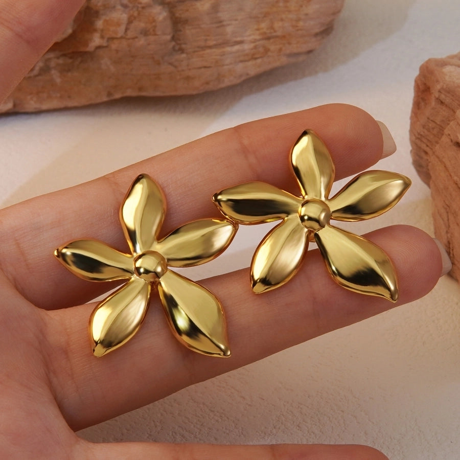 1 Pair Sweet Flower Plating 304 Stainless Steel Imitation Gold  Stainless Steel Earrings