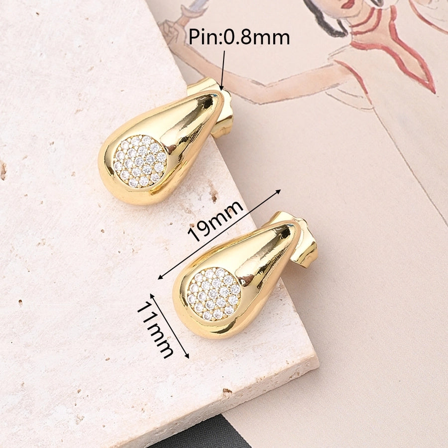 304 Stainless Steel Copper 18K Gold Plated Polishing Plating Inlay Round Water Droplets Heart Shape Zircon Jewelry Set