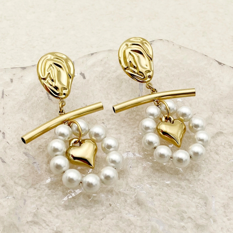 1 Pair Lady Sweet Korean Style Star Heart Shape Flower Tassel Inlay 304 Stainless Steel Artificial Pearls Rhinestones 14K Gold Plated Drop Earrings