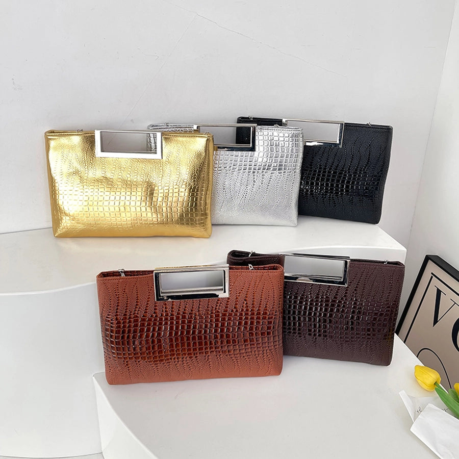 Black Silver Gold Pu Leather Solid Color Square Evening Bags