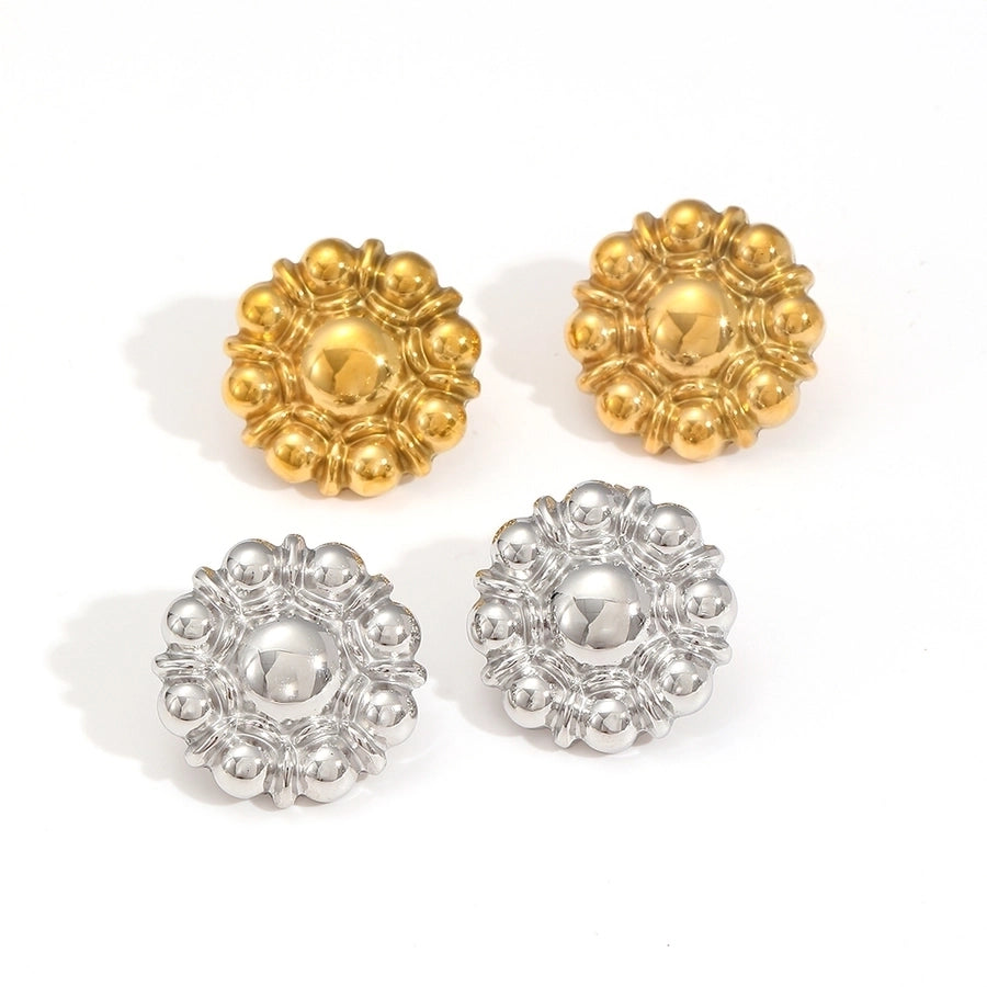 1 Pair IG Style Flower Polishing Plating 304 Stainless Steel 18K Gold Plated Ear Studs