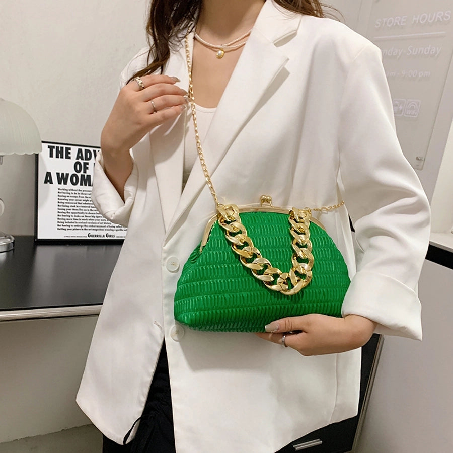 Women's Medium Pu Leather Solid Color Classic Style Sewing Thread Square Clasp Frame Crossbody Bag