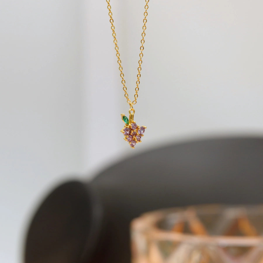 Copper 18K Gold Plated Fruit Zircon Pendant Necklace