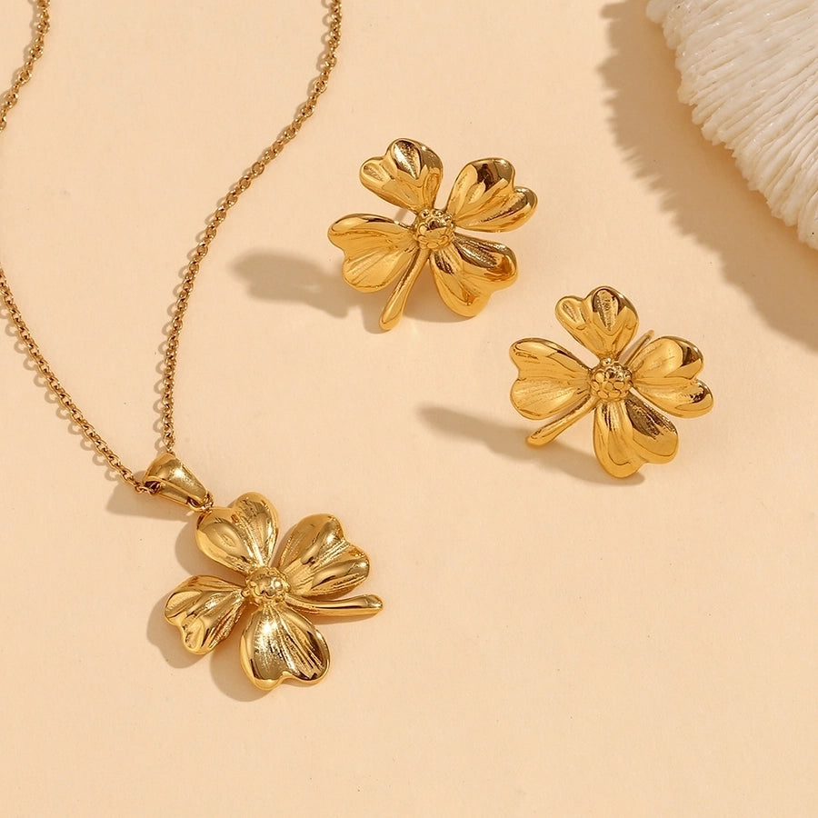 Jewelry Casual IG Style Flower 304 Stainless Steel Titanium Steel 18K Gold Plated Earrings Necklace