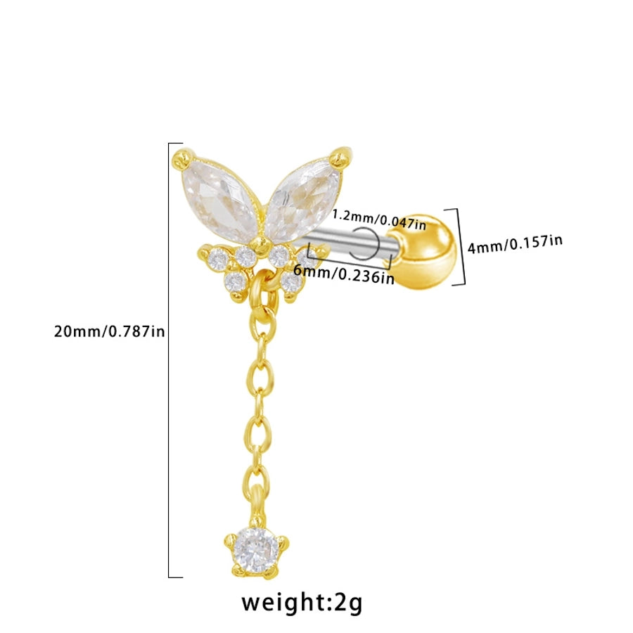 1 Piece Elegant Cute Luxurious Moon Heart Shape Butterfly Inlay 316 Stainless Steel  Copper Rhinestones Glass Zircon Gold Plated Cartilage earrings