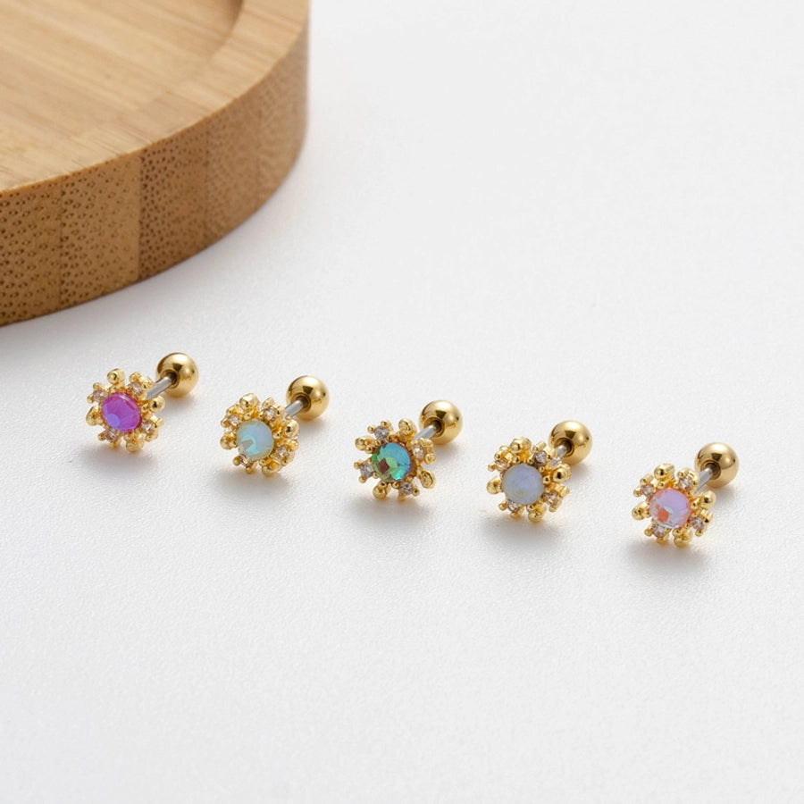 1 Piece Ear Cartilage Rings & Studs Sweet Korean Style Flower Copper Plating Inlay Zircon - CEJEW