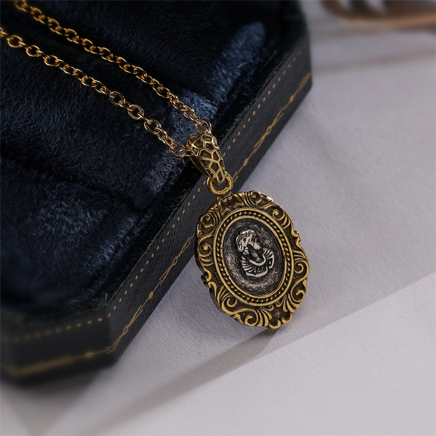 ig style simple style portrait stainless steel copper plating inlay zircon gold plated pendant necklace - CEJEW