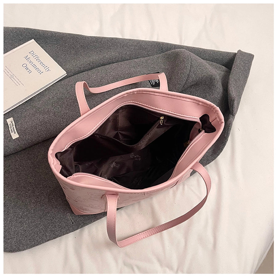 Women's Medium Pu Leather Cat Cute Streetwear Sewing Thread Square Zipper Tote Bag