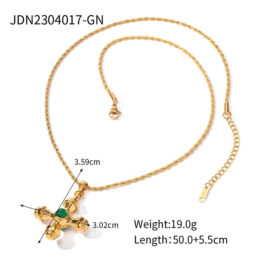 Jewelry Simple Style Classic Style Cross 304 Stainless Steel Natural Stone Rhinestones Zircon 18K Gold Plated Pendant Necklace