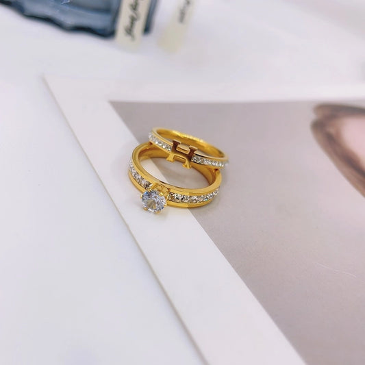 simple style solid color titanium steel plating inlay artificial diamond rings