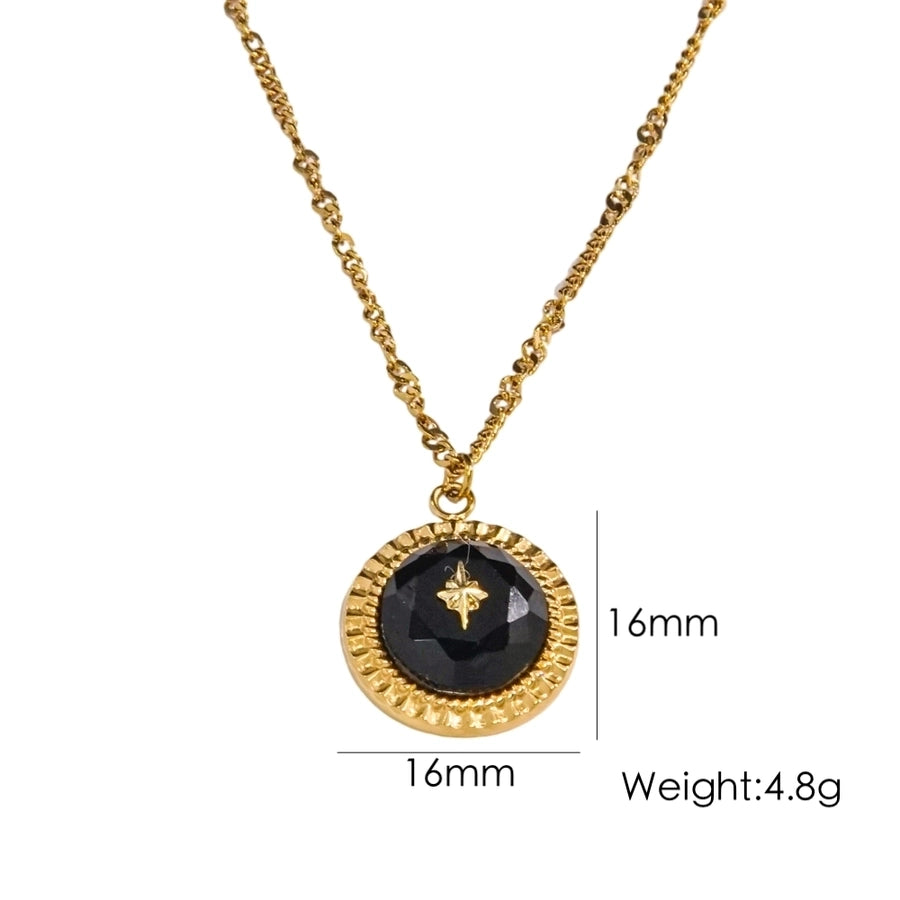 304 Stainless Steel natural stone 14K Gold Plated IG Style Vintage Style British Style Inlay Round Star Natural Stone Pendant Necklace