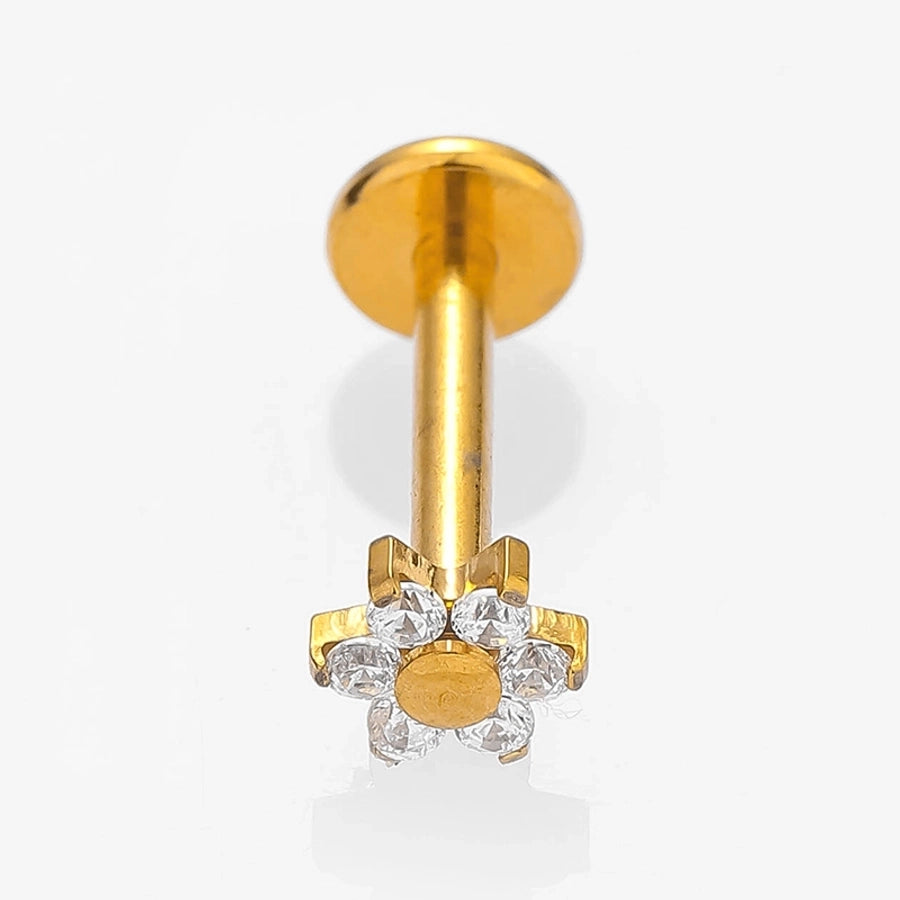 1 Piece Lip Rings Simple Style Classic Style Cross Flower 316L Stainless Steel  Polishing Zircon 18K Gold Plated Lip Rings Ear Cartilage Rings & Studs Nose Rings & Studs