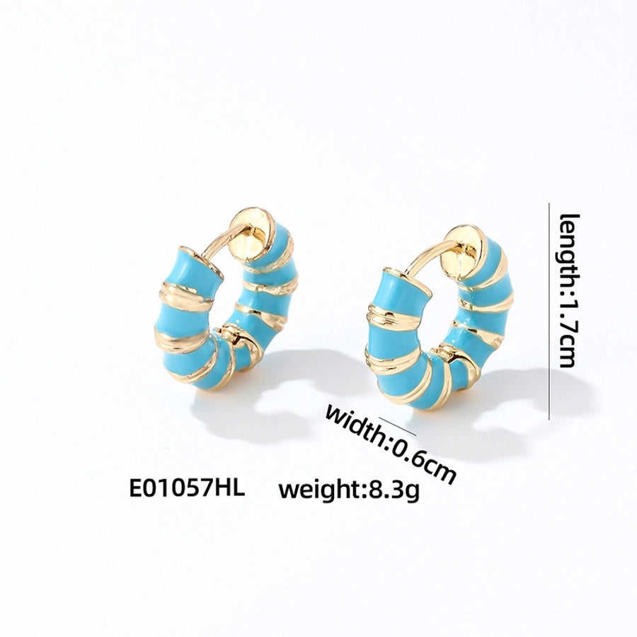 1 Pair IG Style Simple Style Multicolor Stripe Enamel Plating Copper Hoop Earrings