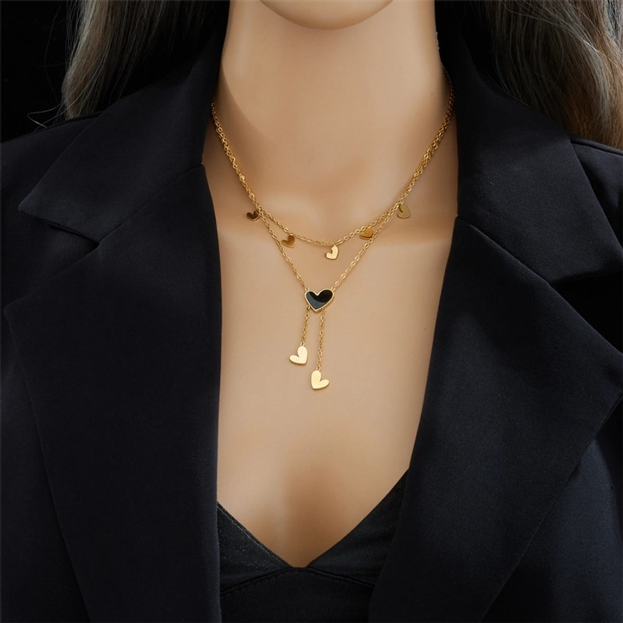 Jewelry Fashion Heart Shape 304 Stainless Steel 18K Gold Plated Tassel Stainless Steel Necklaces