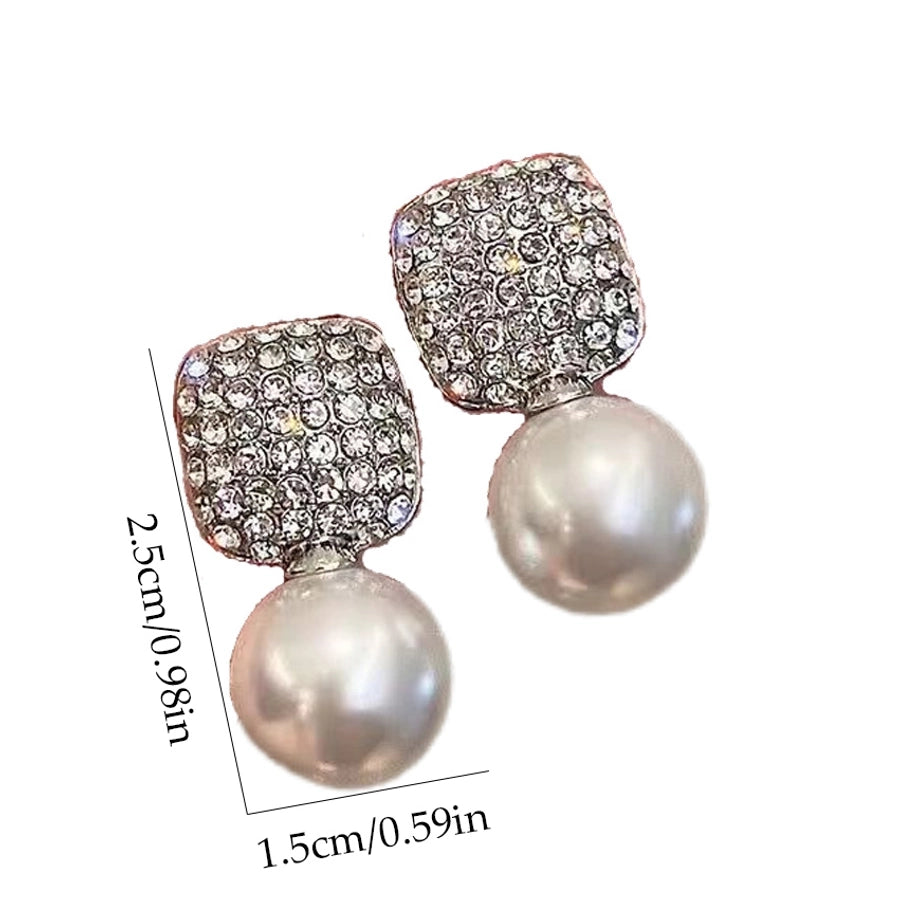 1 Pair Elegant Geometric Plating Inlay Alloy Artificial Pearls Rhinestones Ear Studs