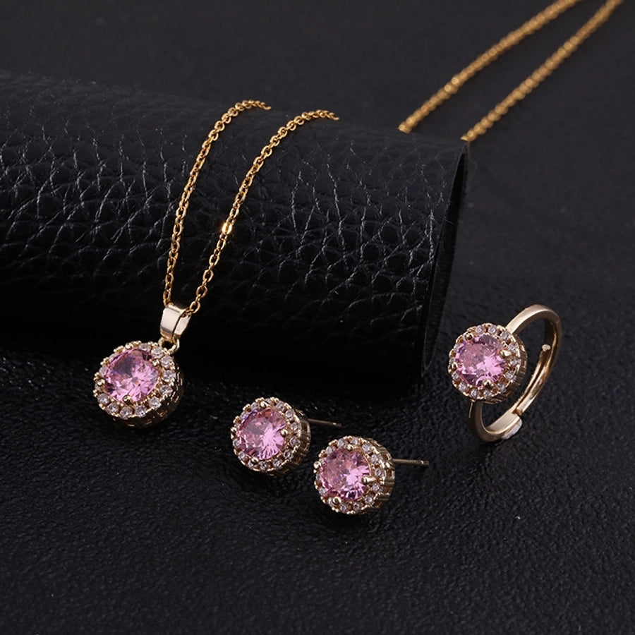 3 pieces fashion round titanium steel copper inlay zircon women's jewelry set