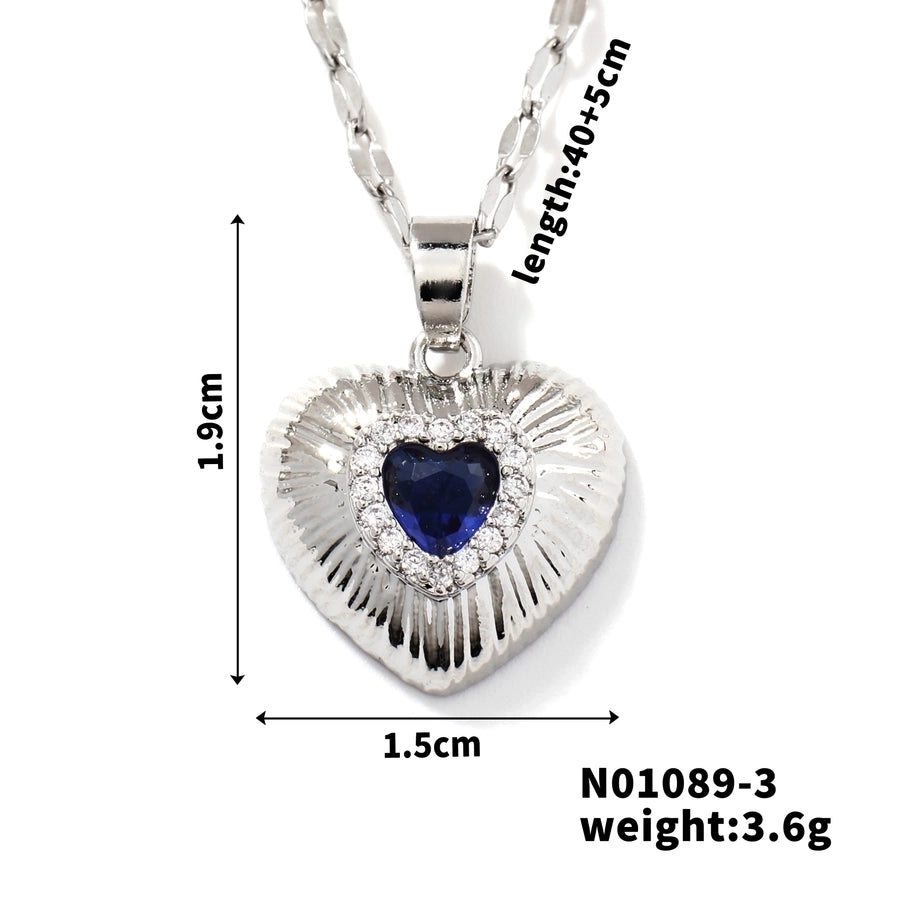 Jewelry Classic Style Heart Shape 304 Stainless Steel Copper Zircon K Gold Plated Rhodium Plated Inlay Pendant Necklace