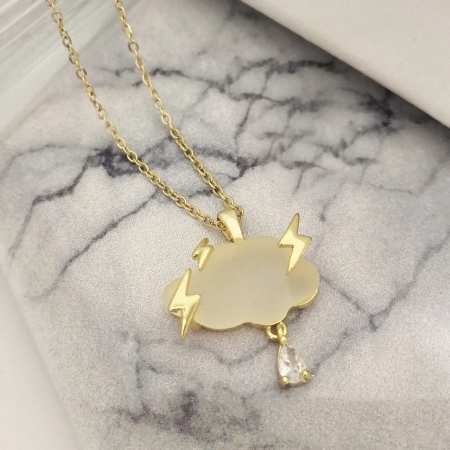 201 Stainless Steel Gold Plated Silver Plated Inlay Clouds Resin Zircon Pendant Necklace