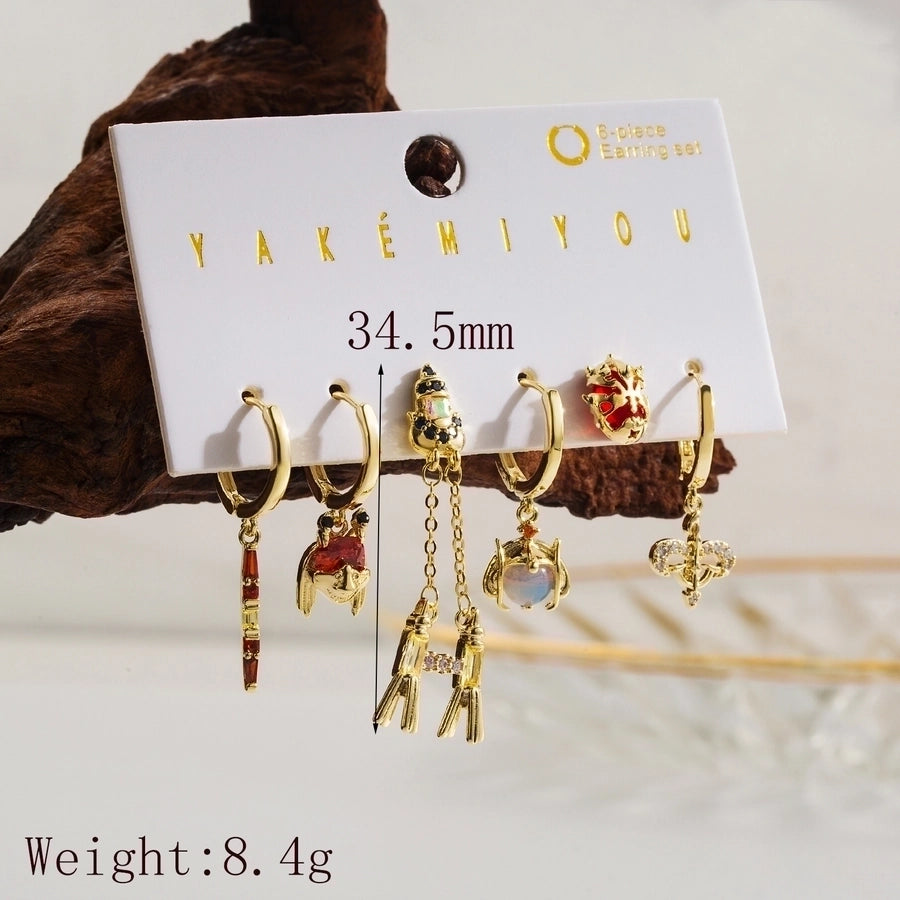 1 Set Yakemiyou Simple Style Cartoon Star Wars Inlay Copper Zircon 14K Gold Plated Drop Earrings Ear Studs