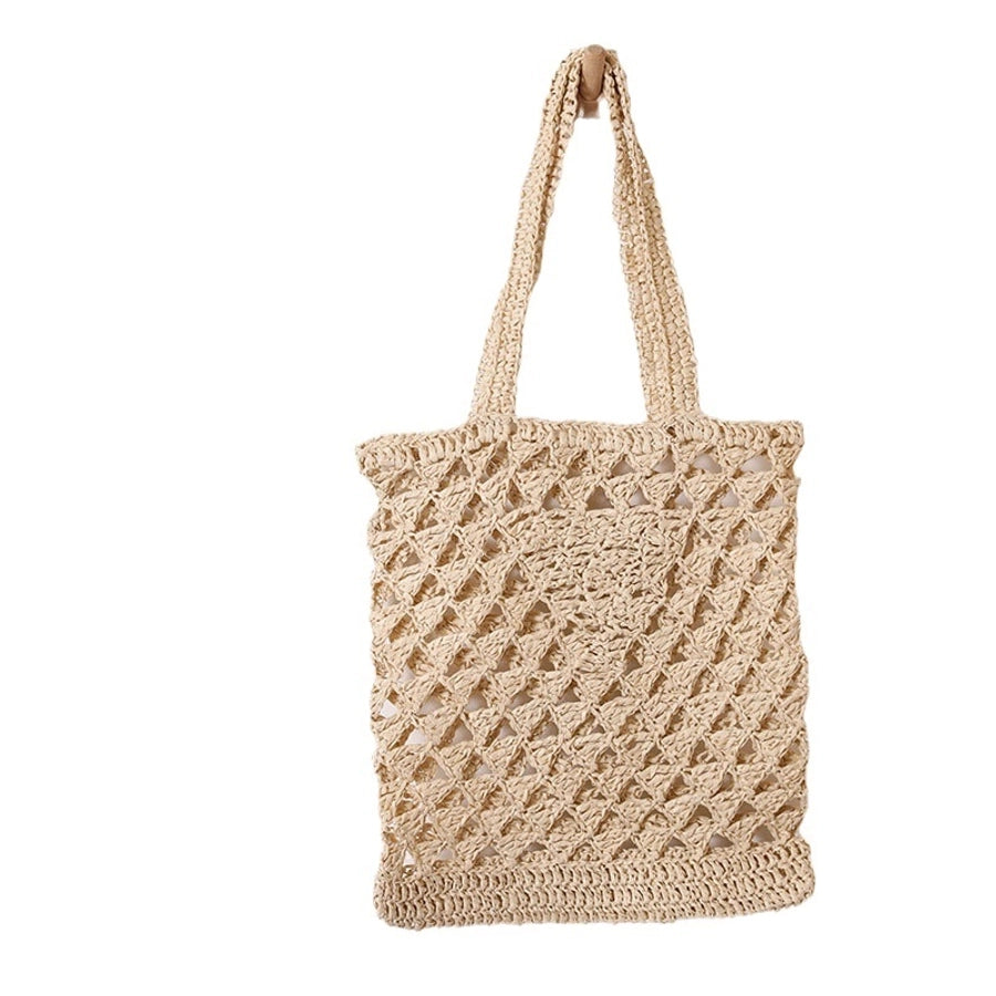 Women's Medium Paper Solid Color Classic Style Weave Square Open Straw Bag