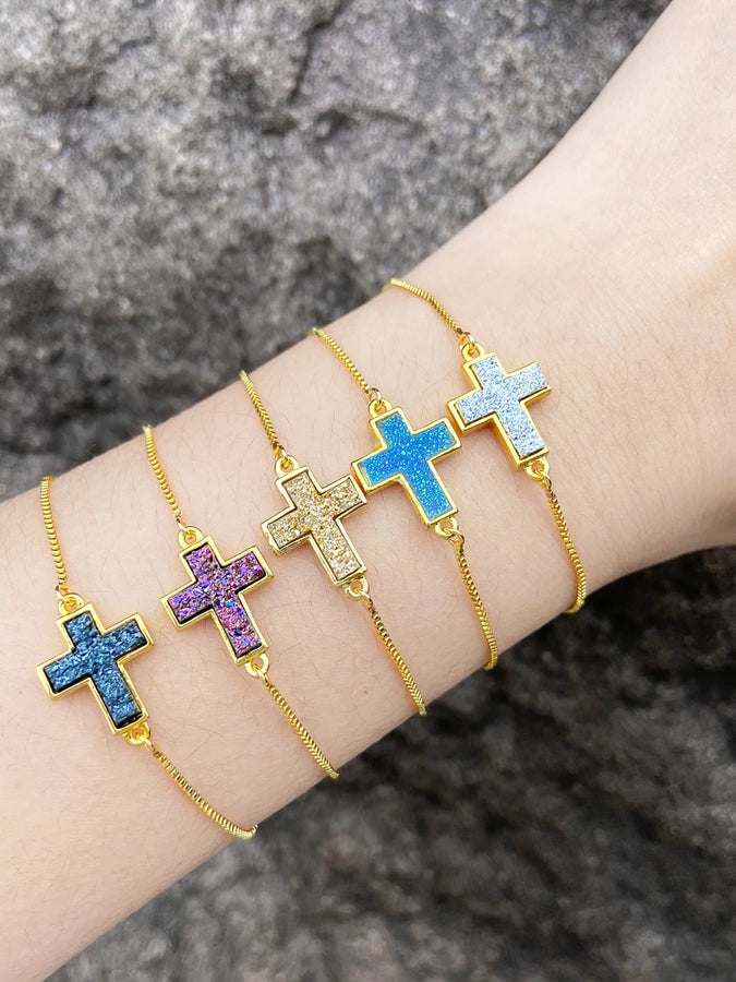 simple style cross copper plating 18k gold plated bracelets