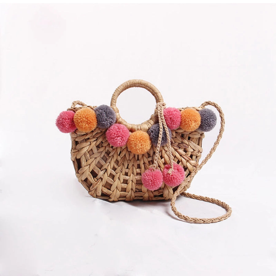 Women's Straw Solid Color Vacation Weave Semicircle String Shoulder Bag