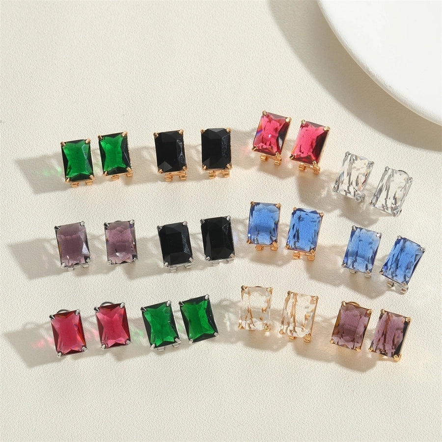 1 Pair Vintage Style Simple Style Commute Square Inlay Copper Zircon 14K Gold Plated Ear Studs