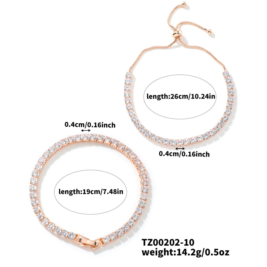 Copper Tennis Chain Rhodium Plated Plating Inlay Geometric Zircon Bracelets