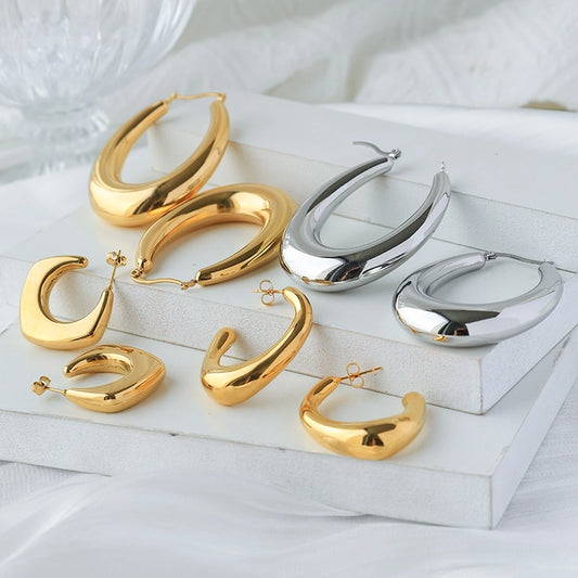 1 Pair Casual IG Style C Shape 304 Stainless Steel 14K Gold Plated Ear Studs